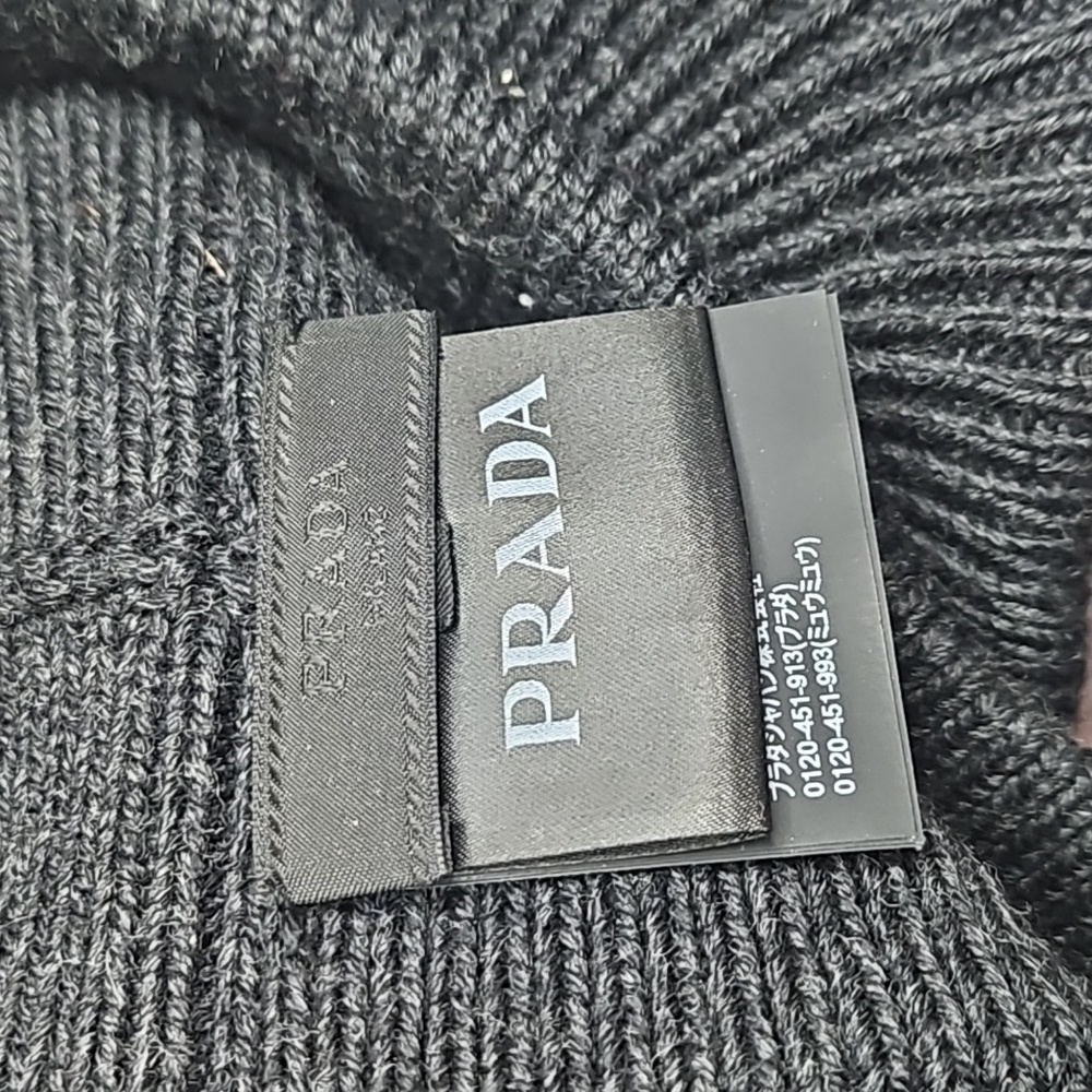 Prada Gray Green Blue Wool Beanie Cap Headband Earmuff Brimmed Hat Sz. M - Picture 7 of 9